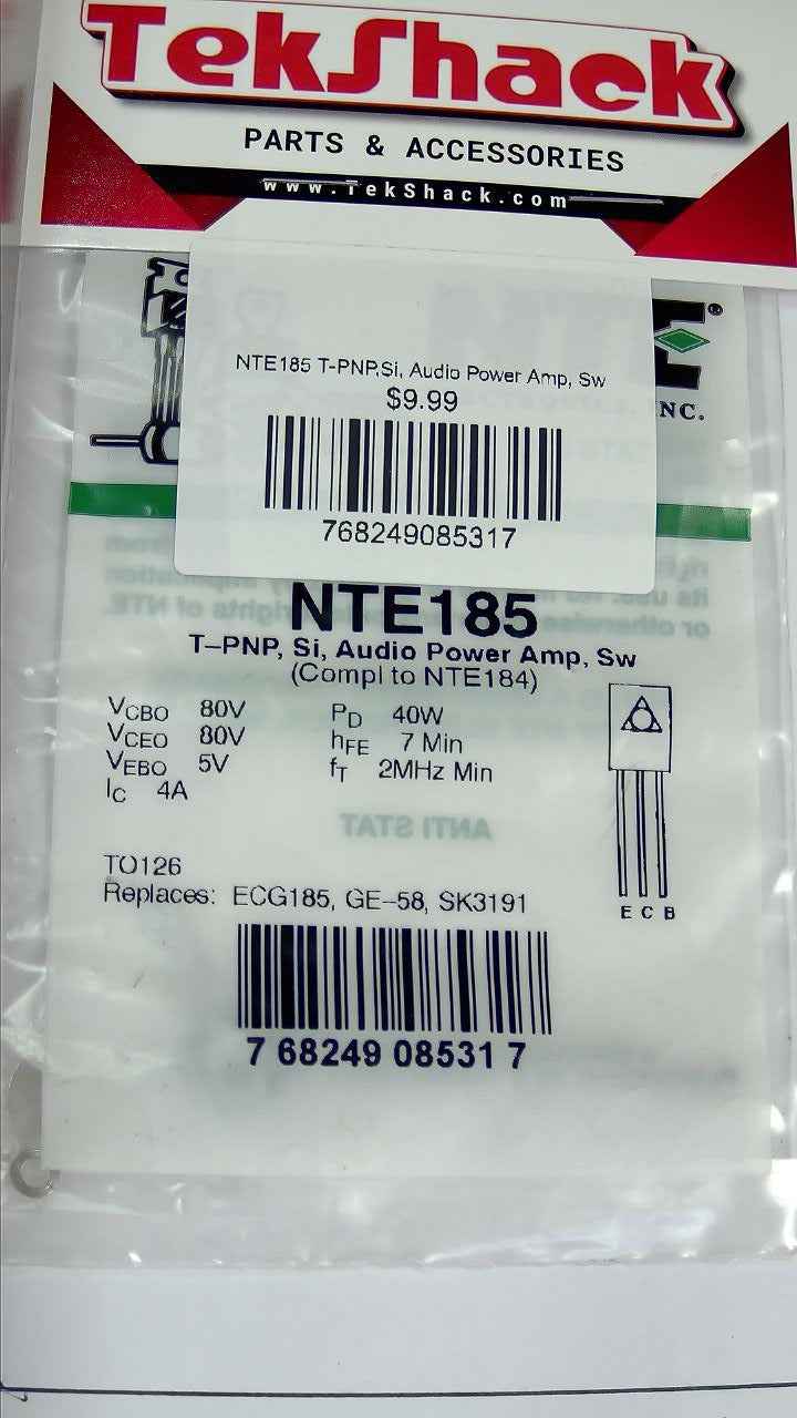 NTE185 T-PNP,Si, Audio Power Amp, Sw NTE