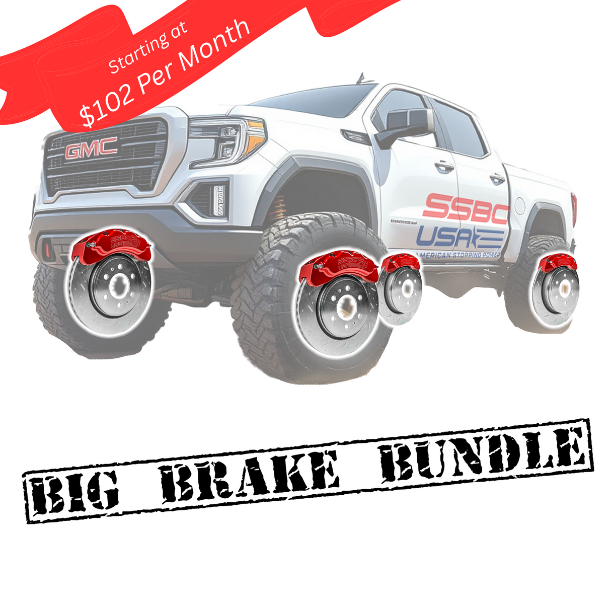 American Made 4 Wheel B8-Brawler 8 Piston Direct Fit Billet Aluminum Big Brake Bundle. Red A414-3031R-BBB