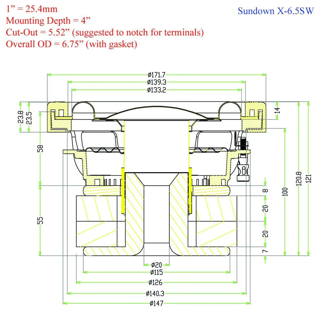 Sundown Audio X6.5 v.2 6.5" 400W RMS Subwoofer DVC 4-Ohm Sundown Audio