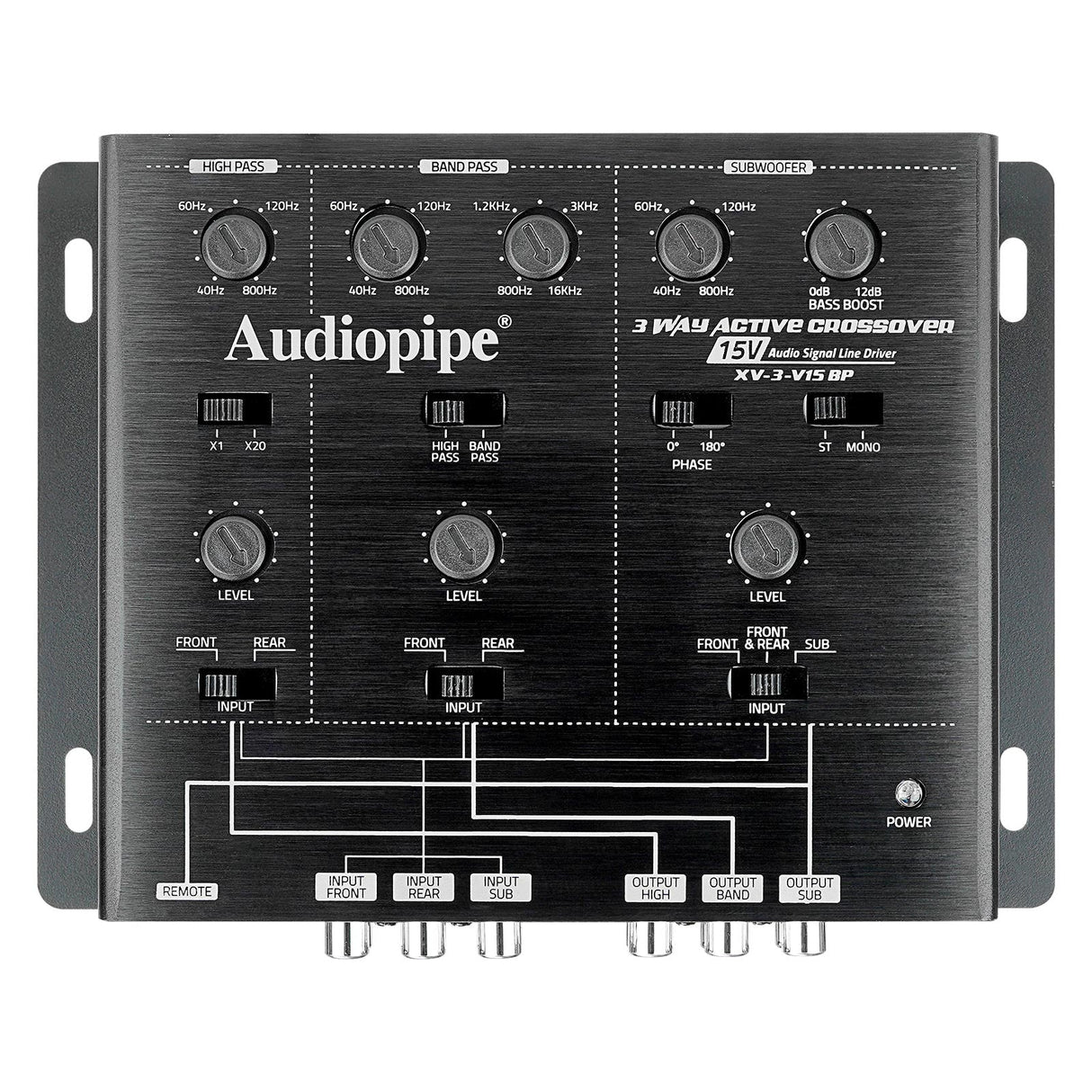 3-Way Active Crossover With Bandpass Filter (XV-3-V15BP) Audiopipe