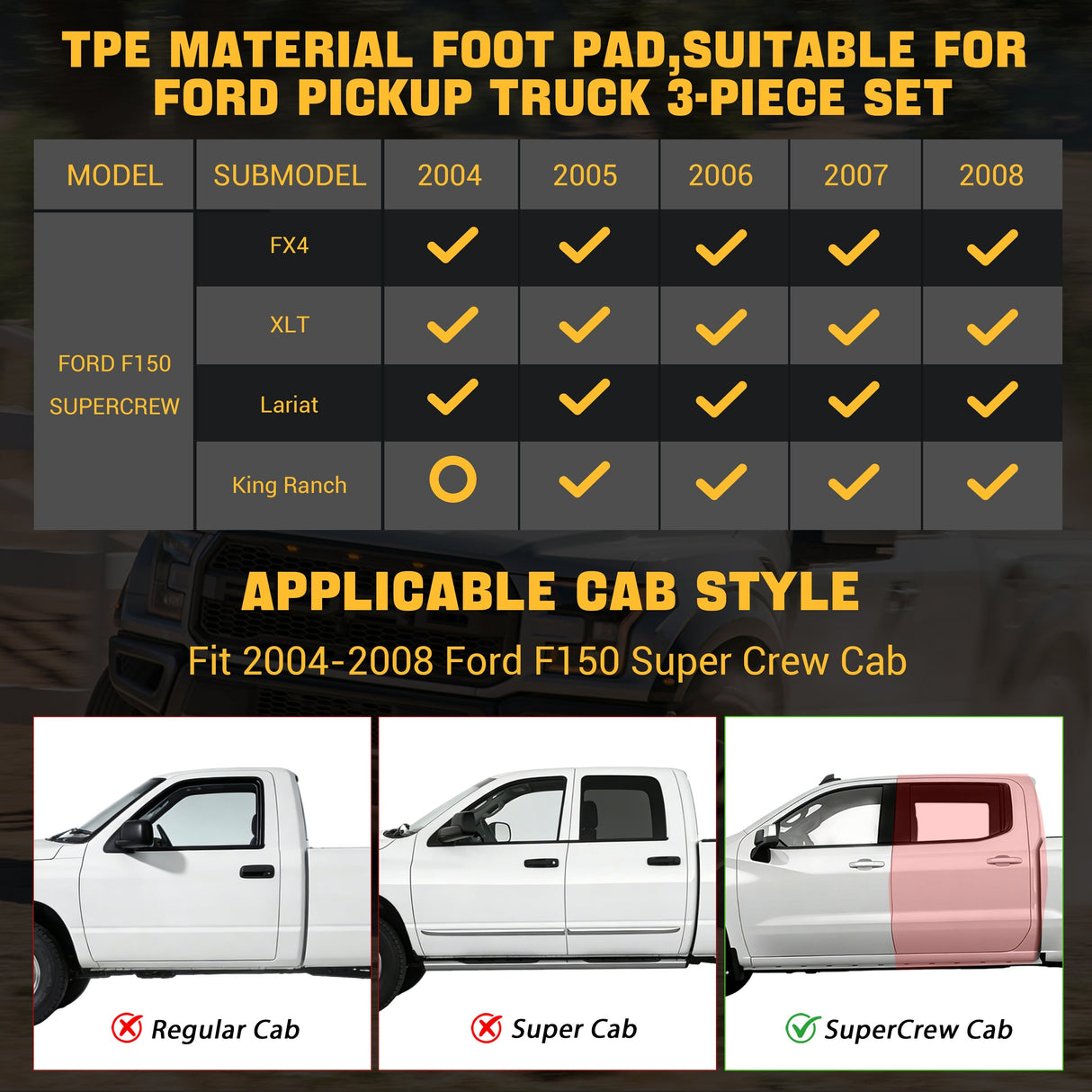 Trucktok 2004-2008 Ford F150 SuperCrew Cab All-Weather TPE Floor Mats TruckTok