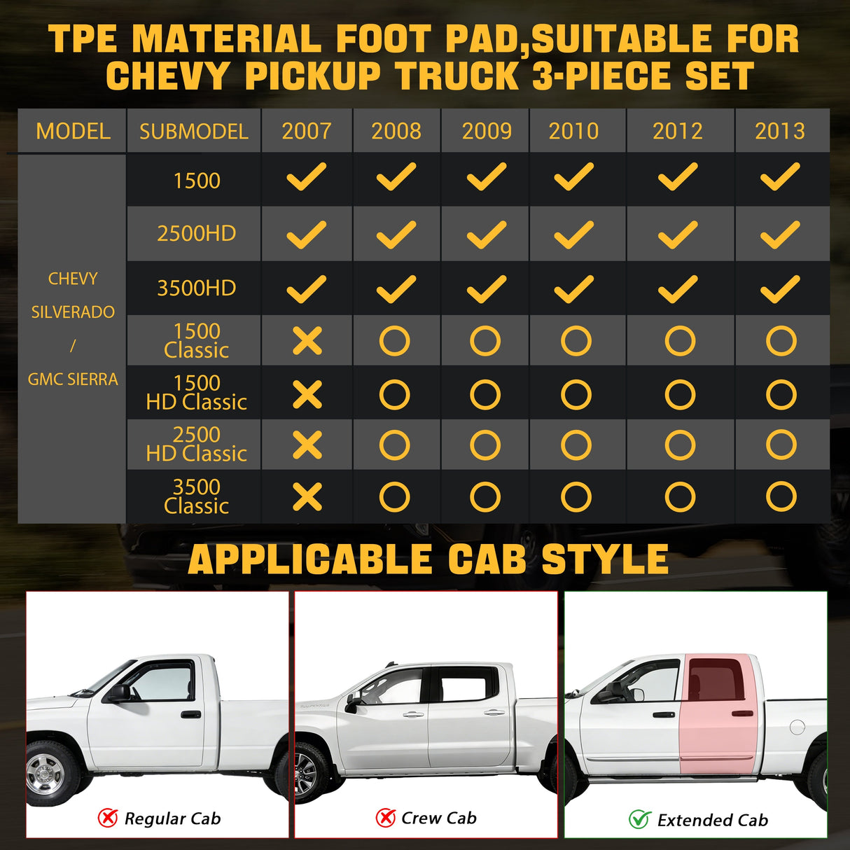Trucktok 2007-2013 Silverado Sierra 1500 2500 Extend Cab All-Weather TPE Floor Mats TruckTok