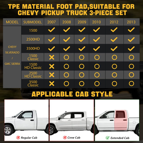 Trucktok 2007-2013 Silverado Sierra 1500 2500 Extend Cab All-Weather TPE Floor Mats TruckTok