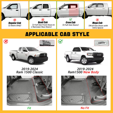 Trucktok 2019-2024 Dodge Ram 1500 New Body Crew Cab with Storage Box All-Weather Floor Mats TruckTok