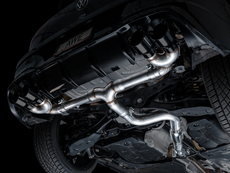Échappement quadruple AWE MK8 pour Volkswagen Golf R 3 pouces Track Edition - Embouts noirs diamantés