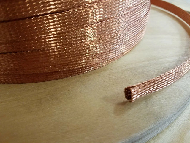 15 FEET 3/8" BRAIDED GROUND STRAP GROUNDING Bare Copper Flat Braid MADE IN USA ACDC Wire And Supply
