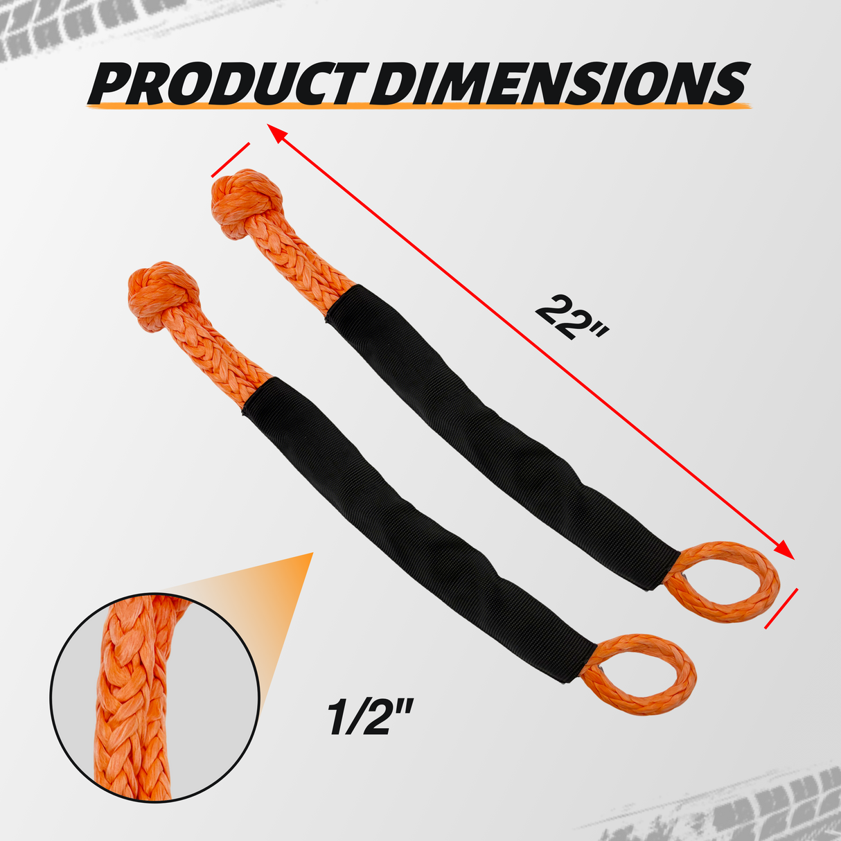Trucktok 2Pcs 1/2" x 22" Soft Shackle 33,000 lbs with Protective Sleeves TruckTok