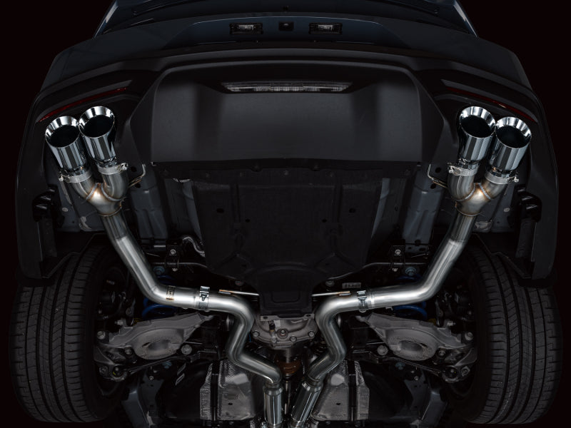 Échappement Catback AWE 2024 Ford Mustang GT Fastback S650 RWD Track Edition avec quatre embouts chromés argentés