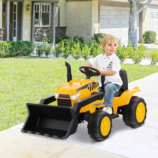 Adjustable Digging Bucket Ride-On Excavator for Kids - 12V Yellow