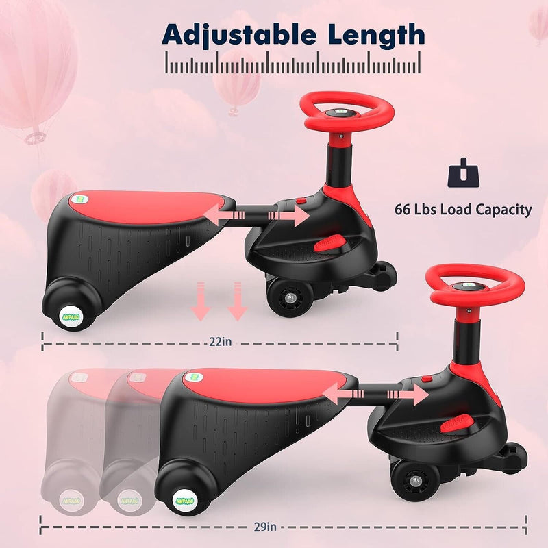 Adjustable Length Kids' Car Ride with Light-Up Wheels and Rechargeable Battery