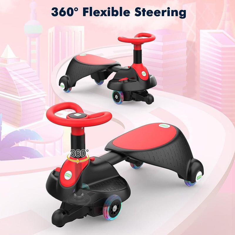 Adjustable Length Kids' Car Ride with Light-Up Wheels and Rechargeable Battery