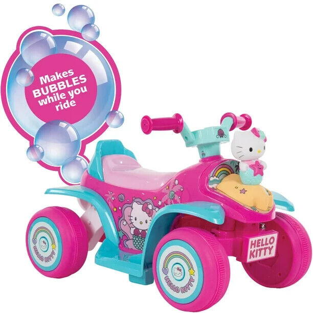 Adorable Pink Hello Kitty 4 Wheeler Electric Ride-On Car with Bubble Blowing Feature for Girls