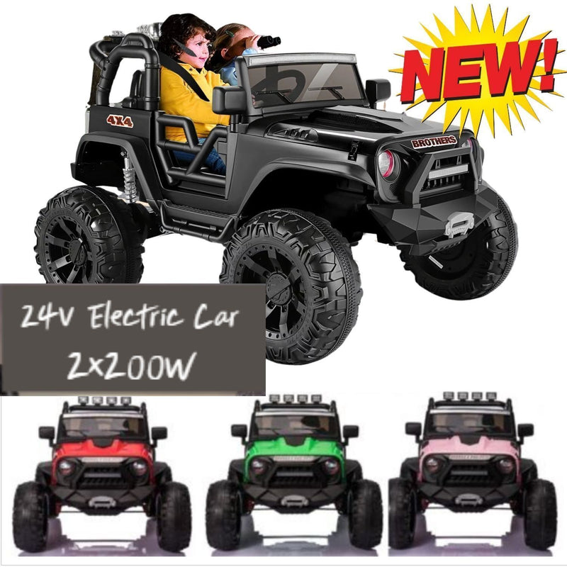 Adventure Cruiser 24V Electric Jeep for Kids with Remote Control, 3 Speeds, LED Lights, and 2 Seats