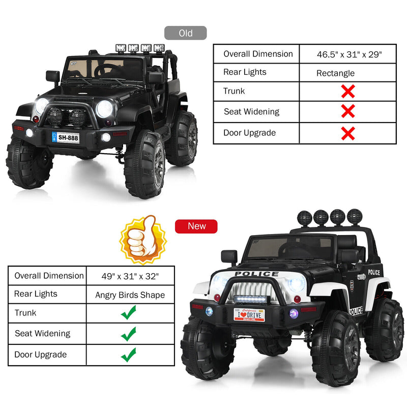 Adventure-Ready 12V Kids Ride On Truck with RC Control, Spring Suspension, Lights, Music, and Trunk