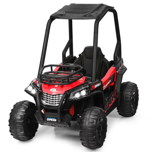 Adventure-Ready 12V Off-Road UTV Truck for Kids with RC Control, MP3 Player, and Lights - Red