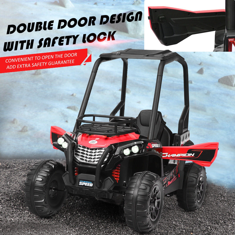 Adventure-Ready 12V Off-Road UTV Truck for Kids with RC Control, MP3 Player, and Lights - Red