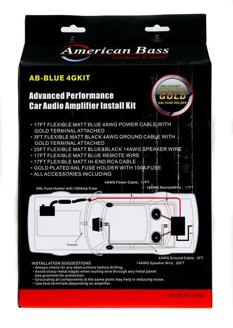 American Bass 4 Gauge Complete CCA (Copper Clad Aluminum) Amplifier Wiring Kit - Car Audio Amp Install Kit with Power, Ground & RCA Cables
