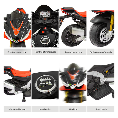 Aprilia 12V Electric Motorcycle for Kids - 2 Wheels, Ages 3-10