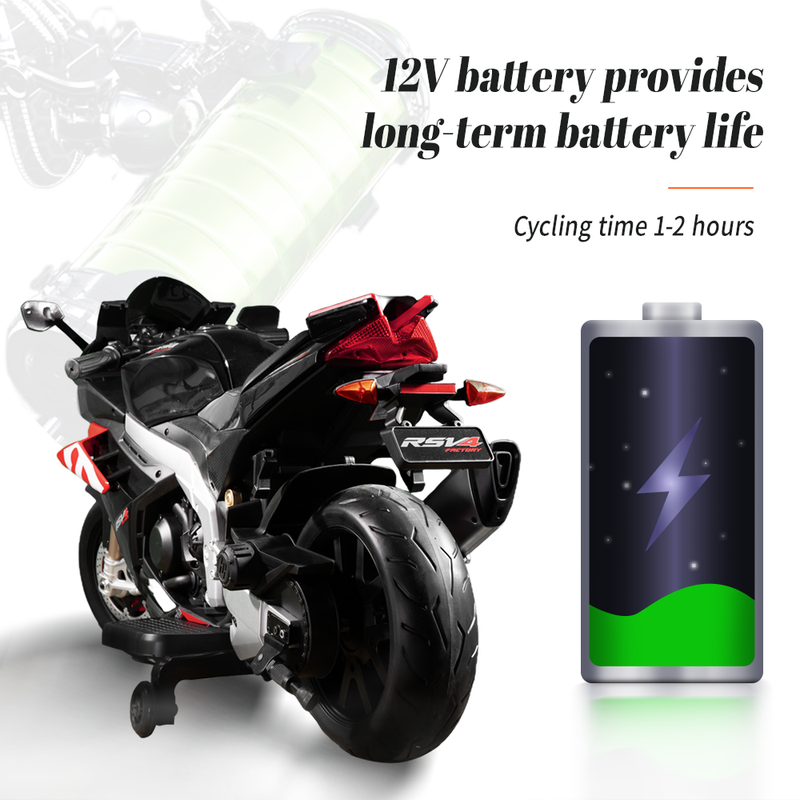 Aprilia 12V Electric Motorcycle for Kids - 2 Wheels, Ages 3-10