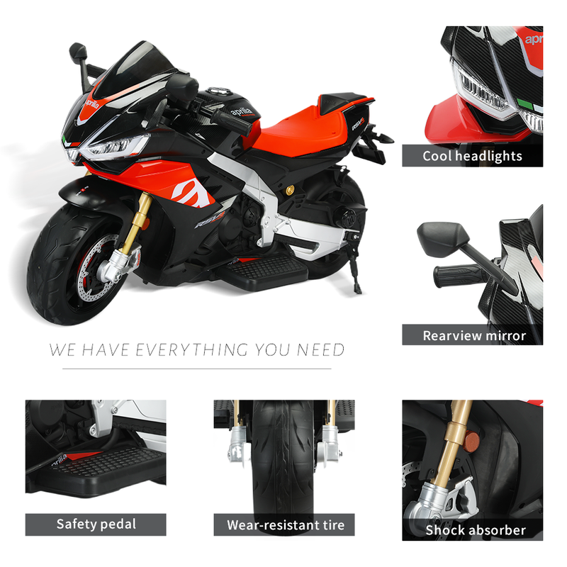 Aprilia 12V Electric Motorcycle for Kids - 2 Wheels, Ages 3-10