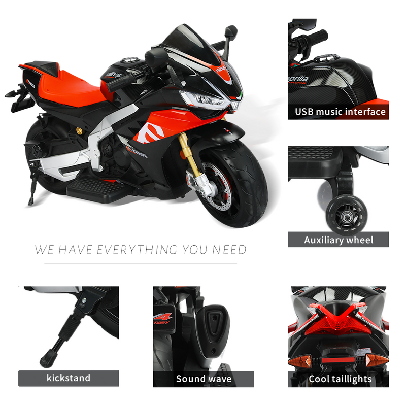 Aprilia 24V Kids Electric MotorBike with Battery Power and LED Lights