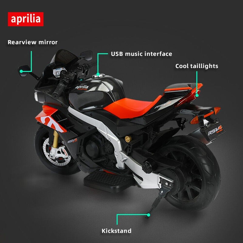 Aprilia 24V Kids Electric Motorbike with Dual 150W BLDC Motors - Speeds up to 12MPH