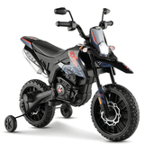 Aprilia Licensed Kids Ride On Motorcycle with 2 Training Wheels in Navy Blue
