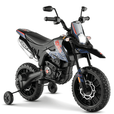 Aprilia Licensed Kids Ride On Motorcycle with 2 Training Wheels in Navy Blue