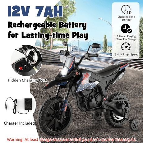 Aprilia Licensed Kids Ride On Motorcycle with 2 Training Wheels in Navy Blue