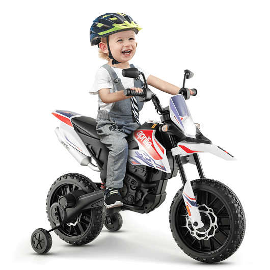 Aprilia Licensed Kids Ride On Motorcycle with 2 Training Wheels in White