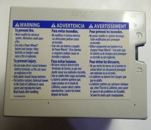 Authentic Fisher Price Power Wheels 12V 12Ah Battery - OEM 00801-1857