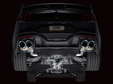 Échappement Catback SwitchPath AWE 2024 Ford Mustang Dark Horse S650 RWD avec quatre embouts chromés argentés