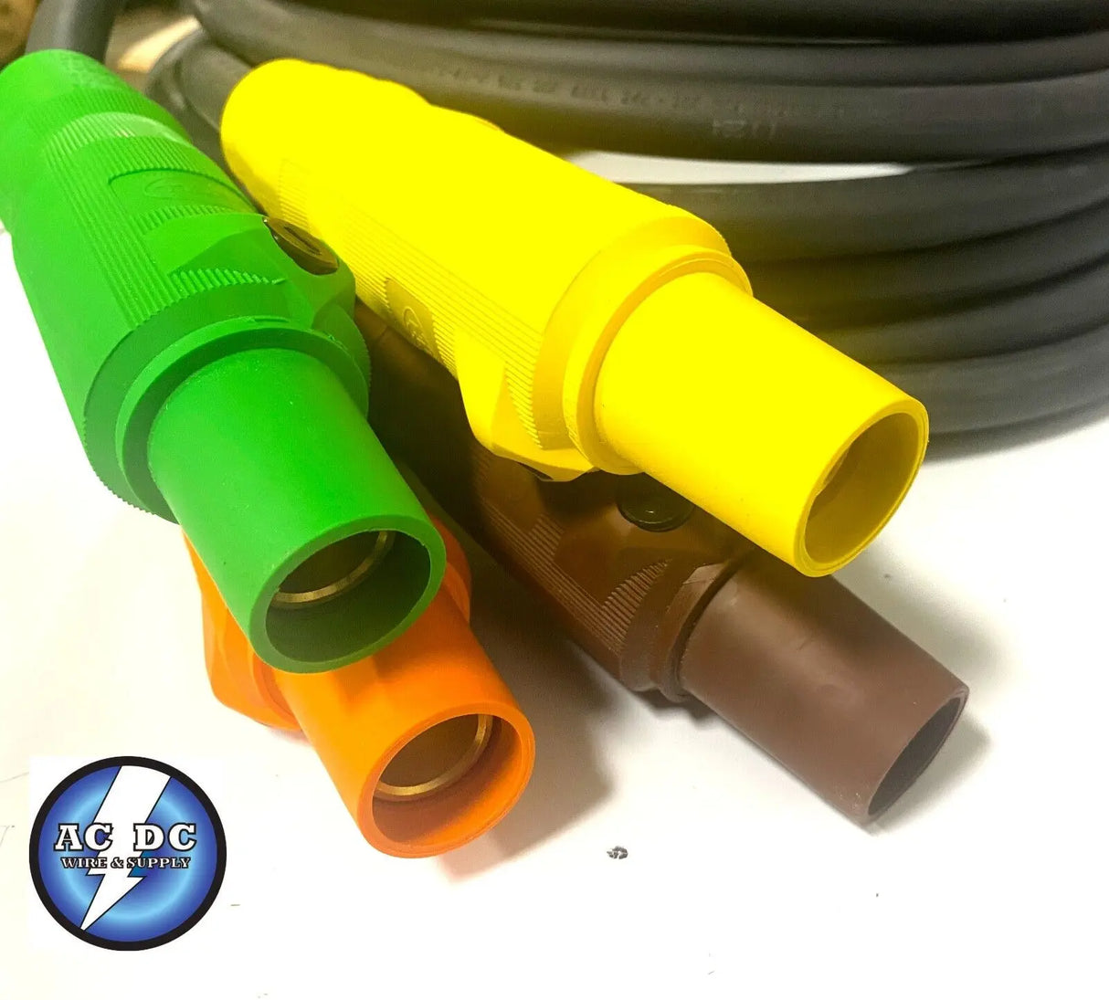 2/0 SC CABLE 4 WIRE 300 AMP 480v W/ FEMALE HUBBELL SERIES 16 CAM LOCK 15' TAILS ACDCWIREANDSUPPLY