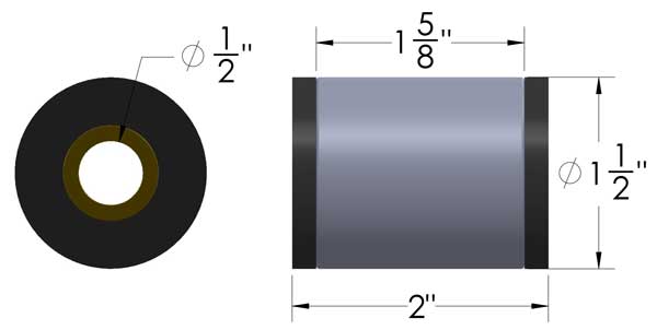 DOM Sleeve & Poly Bushing  2 Inch Mounting Width 1/2" Bolt Hole