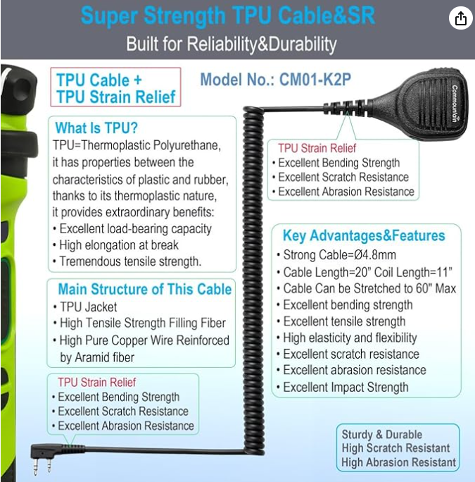 Handheld Speaker Mic Compatible with Baofeng UV-5R, UV-82, BF-F8HP, Kenwood, Retevis, PXTON, TYT, Wouxun & More Two-Way Radios Commoutain