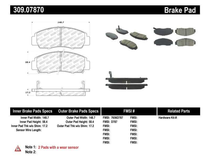 Plaquettes de frein avant StopTech Performance 04-09 Acura TSX / 09 Accord V6 Coupé UNIQUEMENT