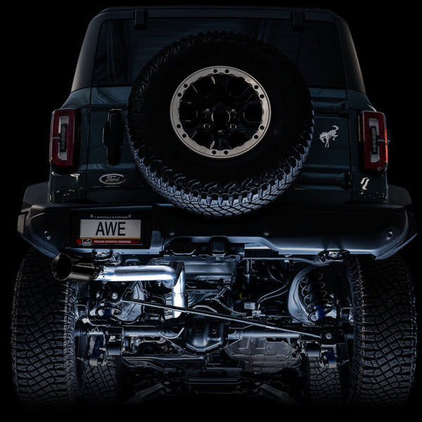 AWE Tuning 0FG Single Rear Exit Exhaust with BashGuard and 5-Inch Diamond Black Tip | 2021+ Ford Bronco