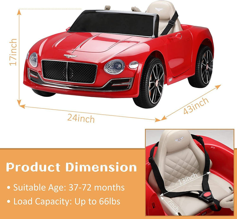 12V Bentley Kids Electric Ride On Toy Cars with Remote Control - 3 Speed Options