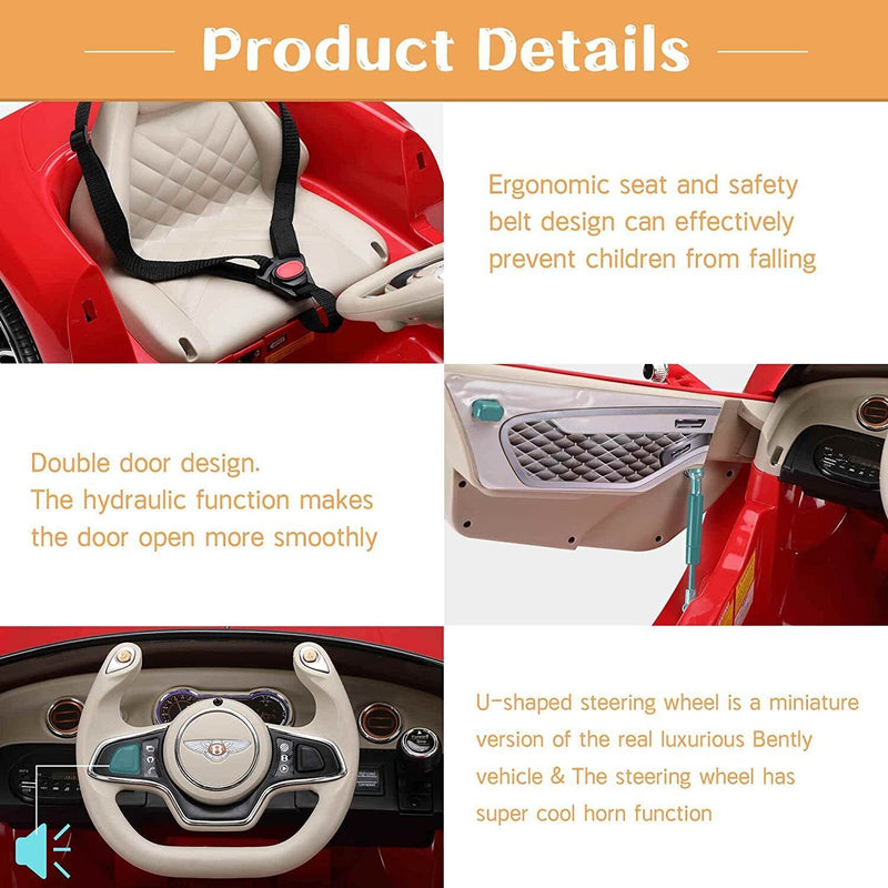 12V Bentley Kids Electric Ride On Toy Cars with Remote Control - 3 Speed Options