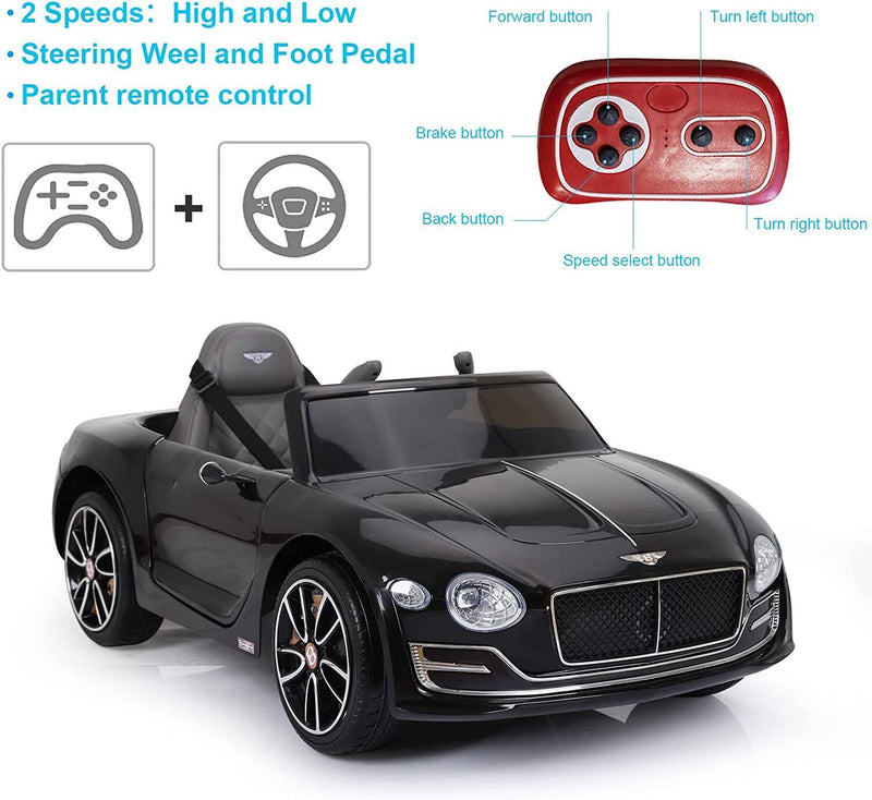 BENTLEY Style 12V Electric Kids Ride On Car Racer with Double Seats Control in Black