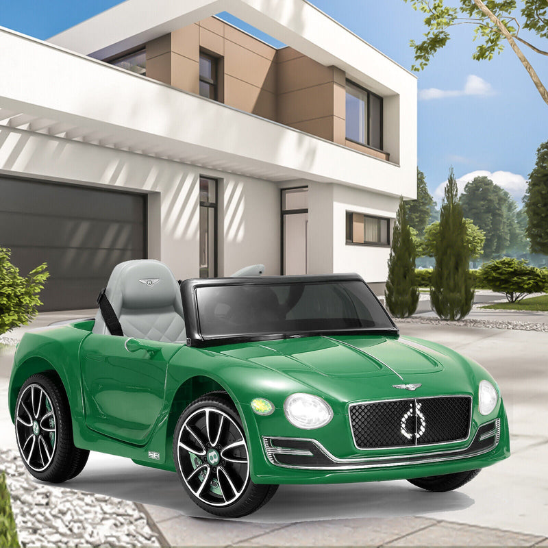 Bentley Style 12V Electric Ride-On Toy Car with Remote Control and LED Lights - Green