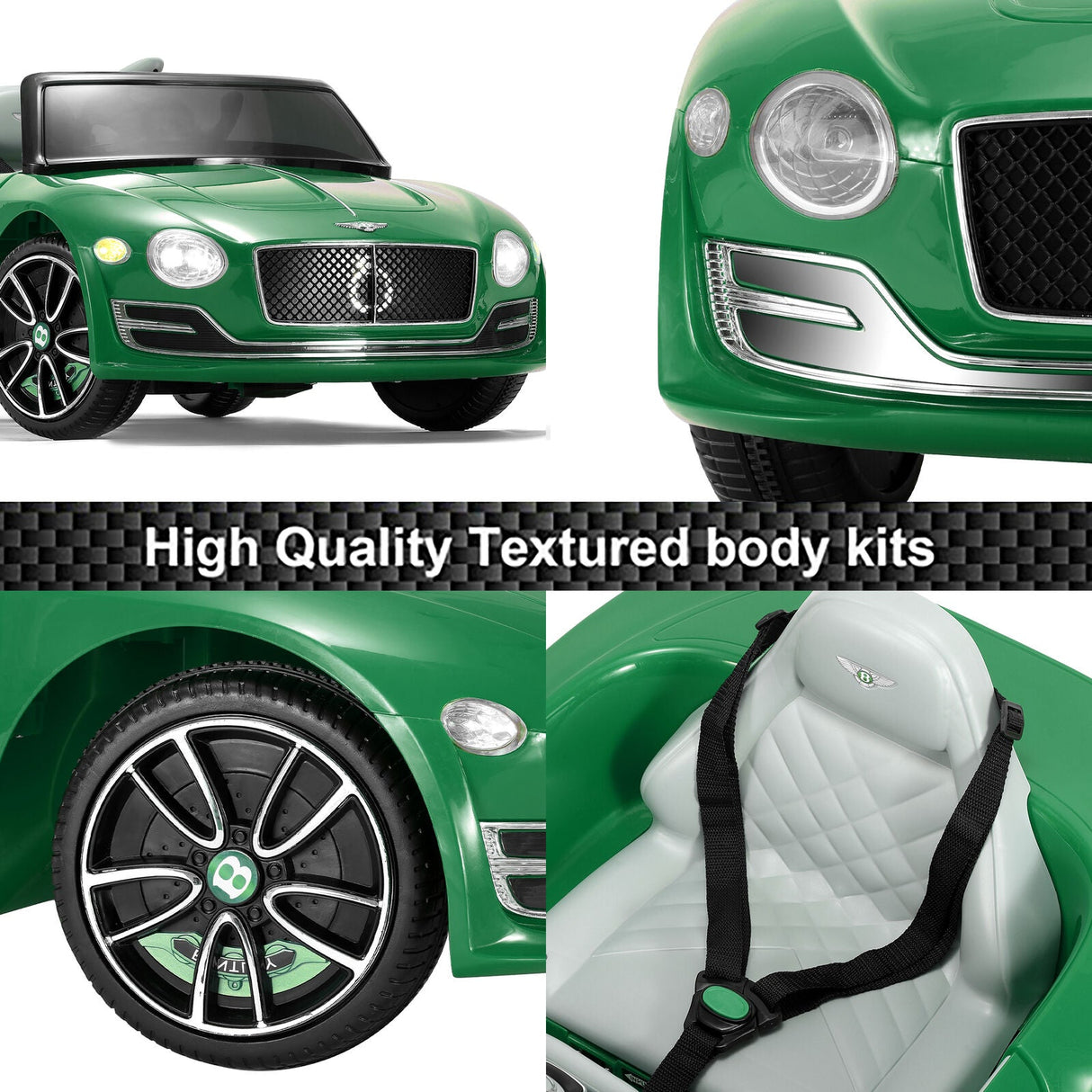 Bentley Style 12V Electric Ride-On Toy Car with Remote Control and LED Lights - Green