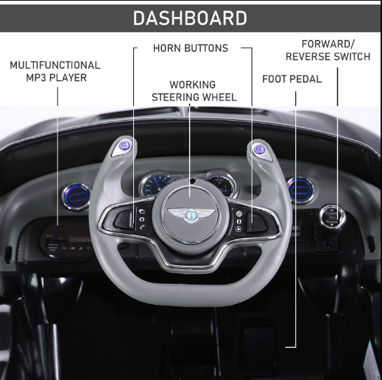 12V Electric Ride-on Car for Kids with Remote Control - Bentley Style Design