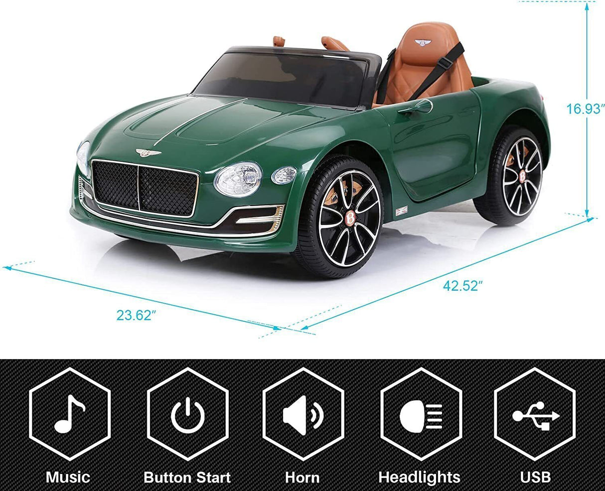 12V Kids Electric Ride on Car with Remote Control and LED Lights - Bentley Style Toy Gift