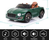 Bentley Style 12V Electric Ride-On Toy Car with Remote Control and LED Lights - Green