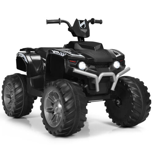 Black 12V Kids ATV Quad Ride On Car with LED Light and Music Toy