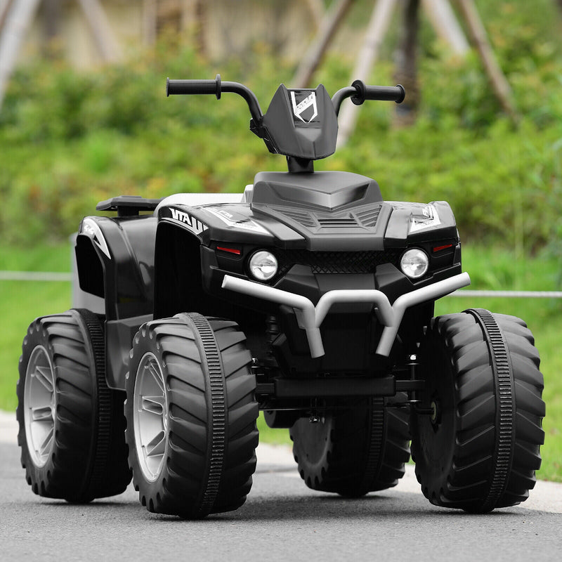 Black 12V Kids ATV Quad Ride On Car with LED Light and Music Toy