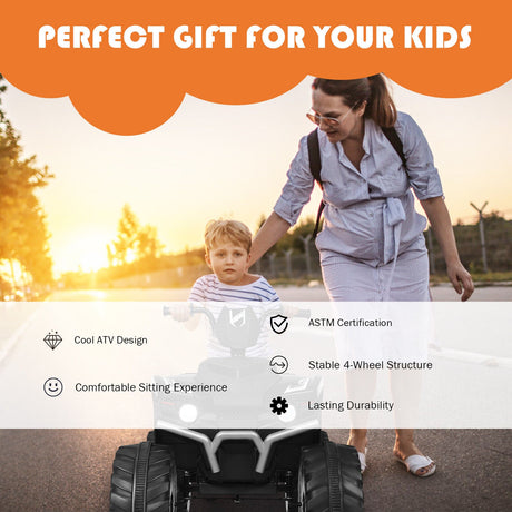 Black 12V Kids ATV Quad Ride On Car with LED Light and Music Toy