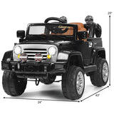 Black 12V Kids Ride On Truck with RC Remote, LED Lights, and Music