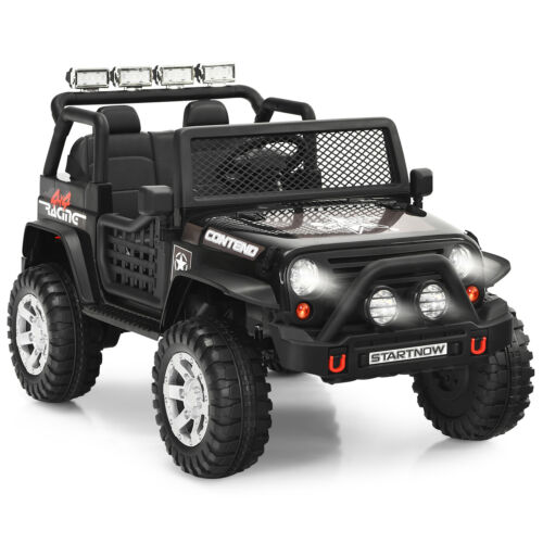 Black 12V Kids Ride On Truck with Remote Control & Lights - Electric Car for Endless Fun!